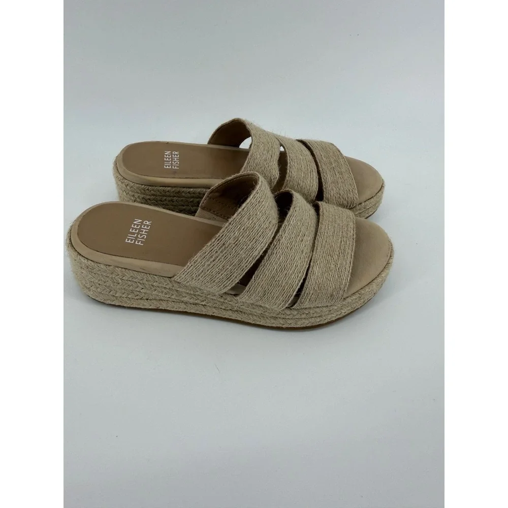 Eileen Fisher Womens Jute Triple Strap Platform Espadrille Slide Sandals Size 6